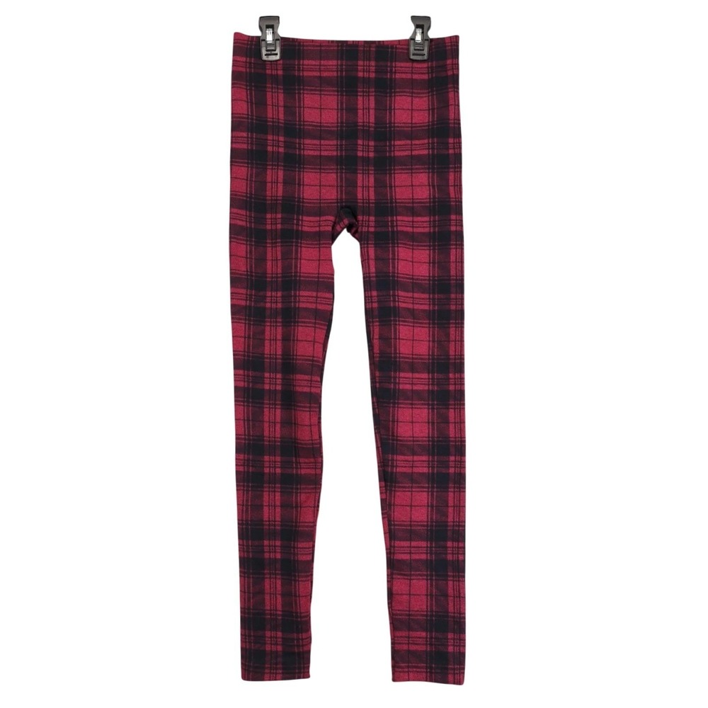 MeMoi Gaban Tartan Red Black Plaid Ankle Leggings Womens M/L Shaping Academia